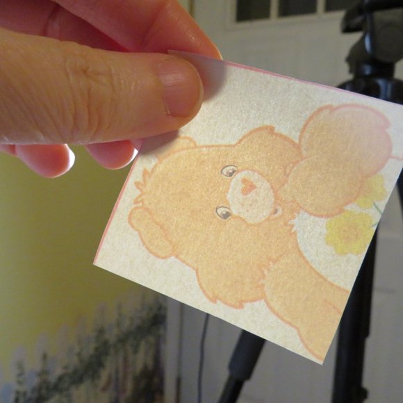 Care Bear wrapping paper squares 2 1/4 x 2ish (back of wrapping paper is white) - Picture 10 of 11